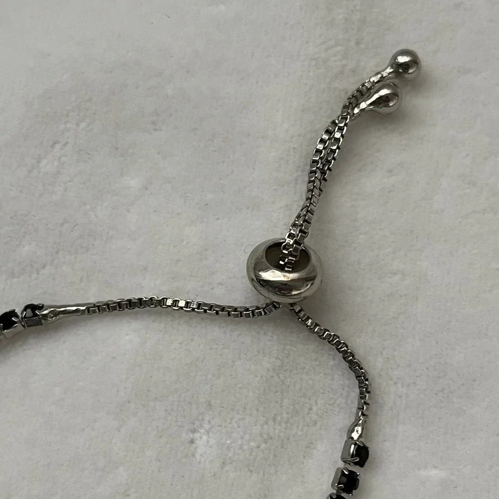 Black Pearl Tennis Lot 2 Bracelet Set Black Silver Gold Tone Faux Pearl Delicate
